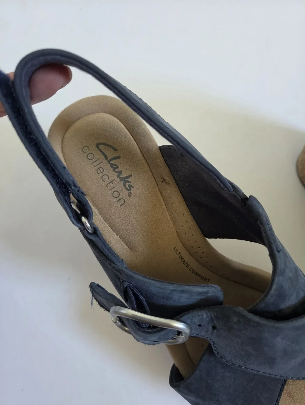 Clarks Giselle Dove Leather Wedge Sandal comfort nubuck size 9